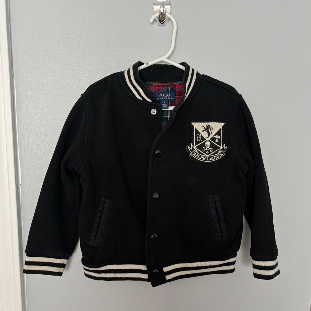 Polo by Ralph Lauren Kids Black and White Varsity Jacket w Skull